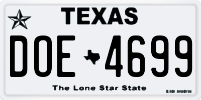 TX license plate DOE4699