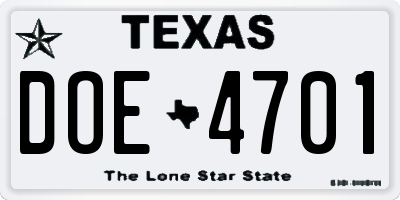 TX license plate DOE4701
