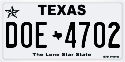 TX license plate DOE4702