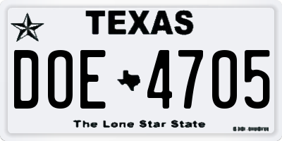TX license plate DOE4705