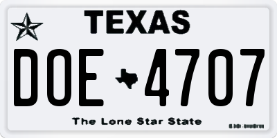 TX license plate DOE4707