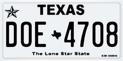 TX license plate DOE4708