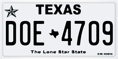 TX license plate DOE4709