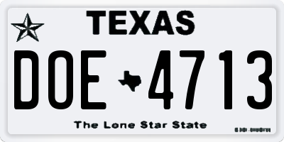 TX license plate DOE4713