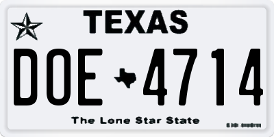 TX license plate DOE4714