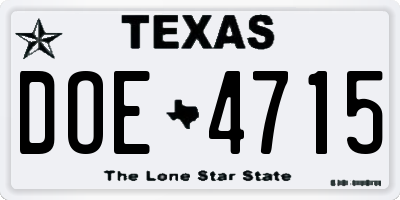 TX license plate DOE4715