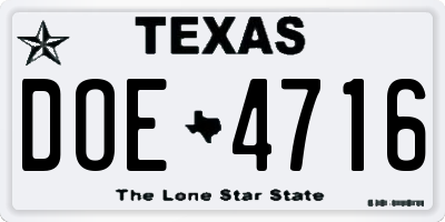 TX license plate DOE4716
