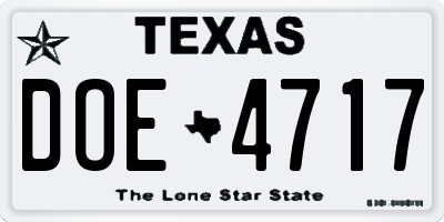 TX license plate DOE4717