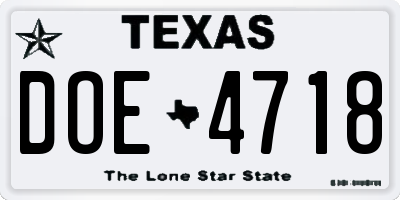 TX license plate DOE4718
