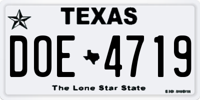 TX license plate DOE4719