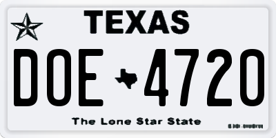 TX license plate DOE4720