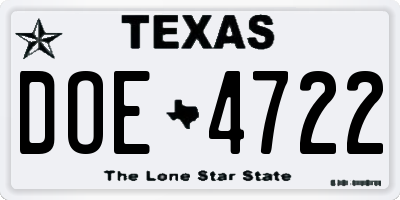 TX license plate DOE4722