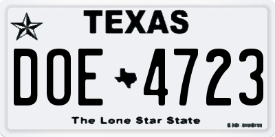 TX license plate DOE4723