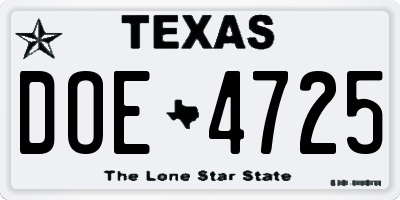 TX license plate DOE4725