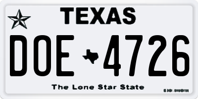 TX license plate DOE4726
