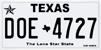 TX license plate DOE4727