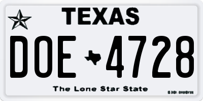 TX license plate DOE4728