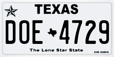 TX license plate DOE4729