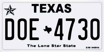 TX license plate DOE4730