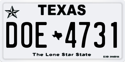 TX license plate DOE4731