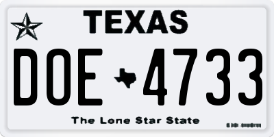 TX license plate DOE4733