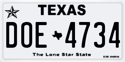 TX license plate DOE4734