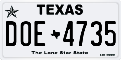 TX license plate DOE4735