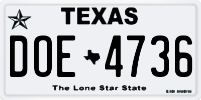 TX license plate DOE4736