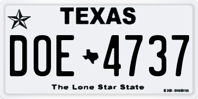 TX license plate DOE4737