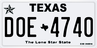 TX license plate DOE4740