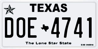 TX license plate DOE4741