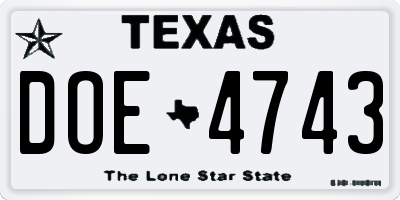 TX license plate DOE4743
