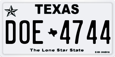 TX license plate DOE4744