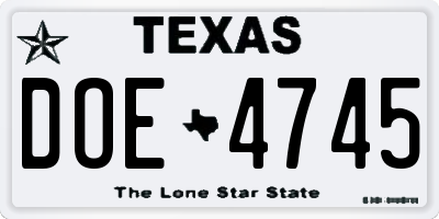 TX license plate DOE4745
