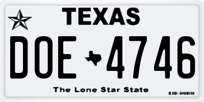 TX license plate DOE4746