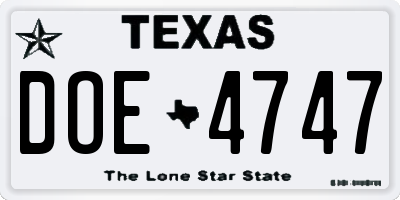 TX license plate DOE4747