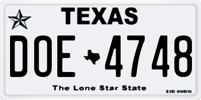 TX license plate DOE4748