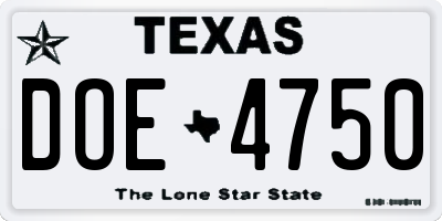 TX license plate DOE4750
