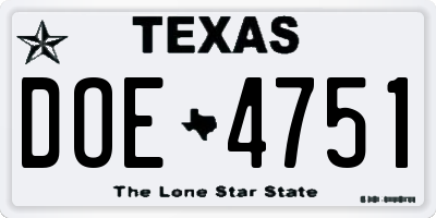 TX license plate DOE4751