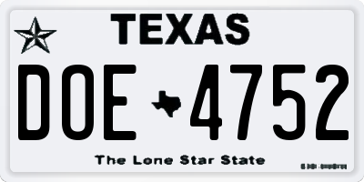 TX license plate DOE4752