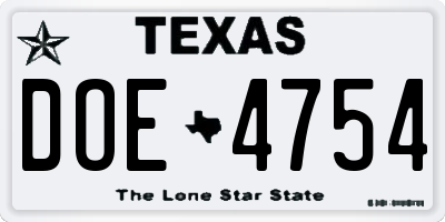 TX license plate DOE4754
