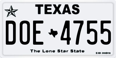 TX license plate DOE4755