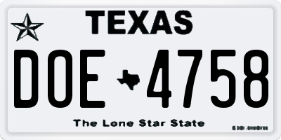 TX license plate DOE4758
