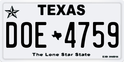 TX license plate DOE4759
