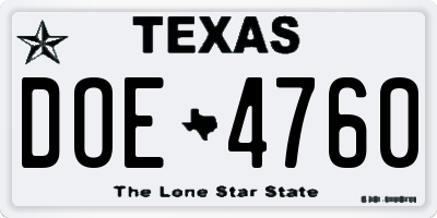 TX license plate DOE4760