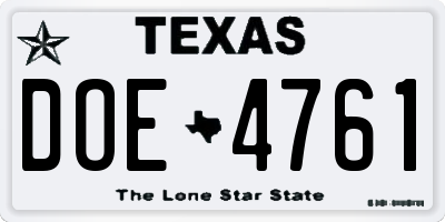 TX license plate DOE4761