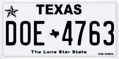 TX license plate DOE4763