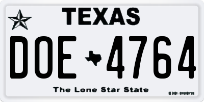 TX license plate DOE4764