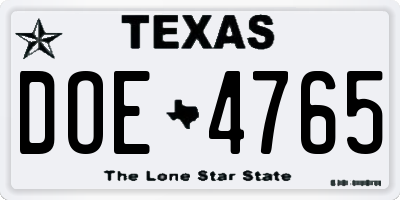 TX license plate DOE4765