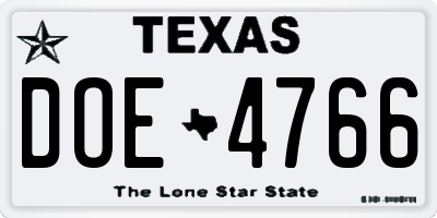 TX license plate DOE4766